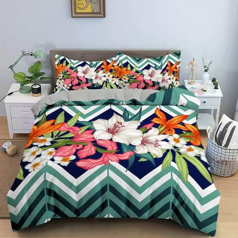 3D-Design Blumen Bettbezug-Sets Bettwäsche Bettwäsche-Set Steppdecke / Bettdeckenbezüge Kissenbezüge Größe 220 x 240 Schwarz Home Textile