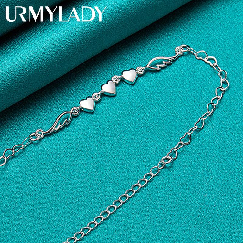 925 Sterling sølv tre hjerte armbånd for kvinner bryllupsfest mote sjarm smykker