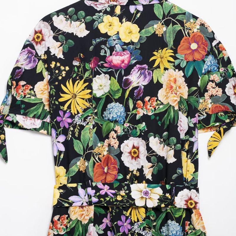 Kaslead New Arrival Women's Clothing Fashion Style Flower Print Poplin Midi Skirt Dress 2944216