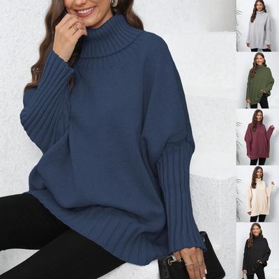 Ladies Pullover Sweater Women's Knitted Solid Colour Turtleneck Lapel Loose Woven Sweater Top