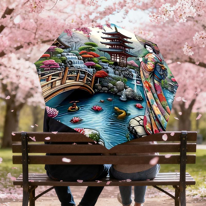 1PC Geisha Umbrella Umbrella-8-Rib Reinforced, Automatic Open, Lightweight & Durable, Cute Fashion Accessory for Outdoor-P2699