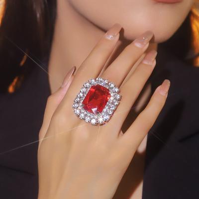 High-End Shiny Crystal Ring Temperament Hundred Match Opening Adjustable Ring Women's Ring 1pc