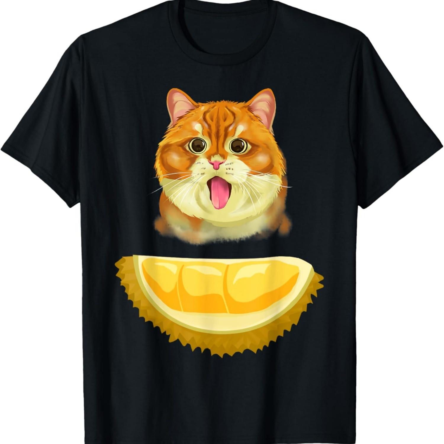 

Funny meme cat smells durian Men Women T-Shirt S чёрный