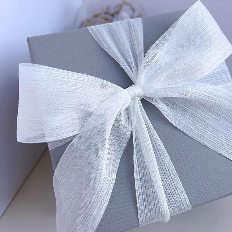 Silver Sparkling Yarn Ribbon Chiffon Wedding Wrinkle Mesh Accessories Bright Silk Wrinkle Gift Box Flower Bundle Packaging
