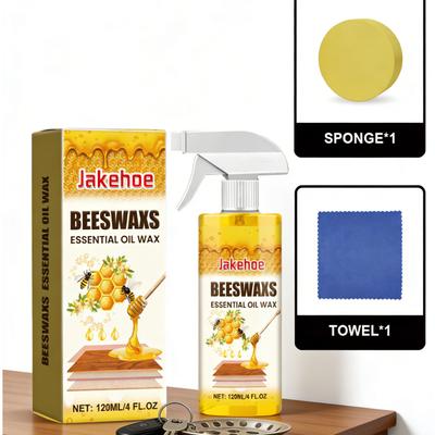 Jakehoe Beeswax Essential Oil Wax for Cabinetry Doors Floors Stain Removal Deep Nourishment Wood Polish Spray with Sponge Towel