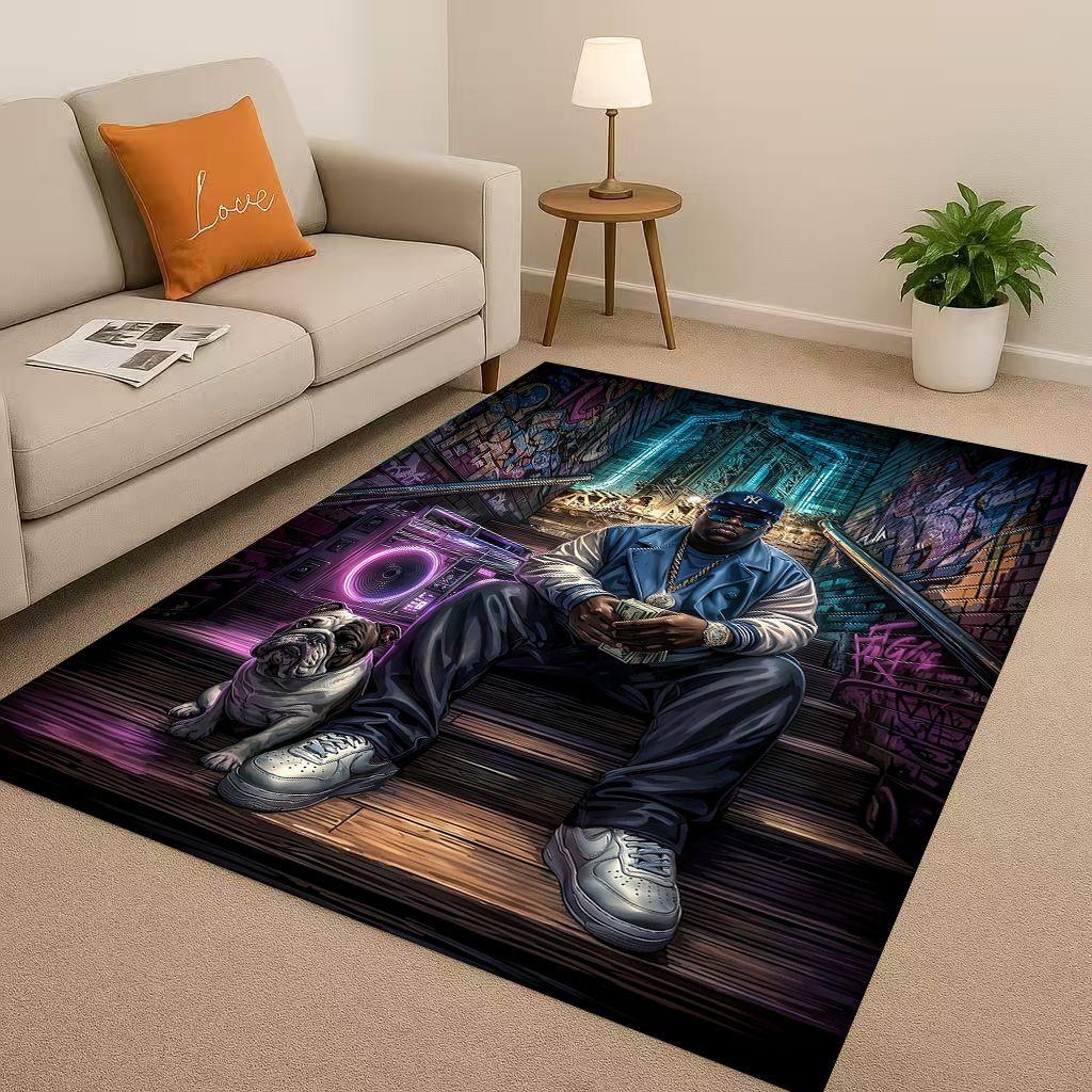 3D Classic Top Hip Hop Rapper Star Cartoon Art Living Room Non-Slip Area Rug Carpet for Bedroom Playroom Sofa,Home Decor Doormat