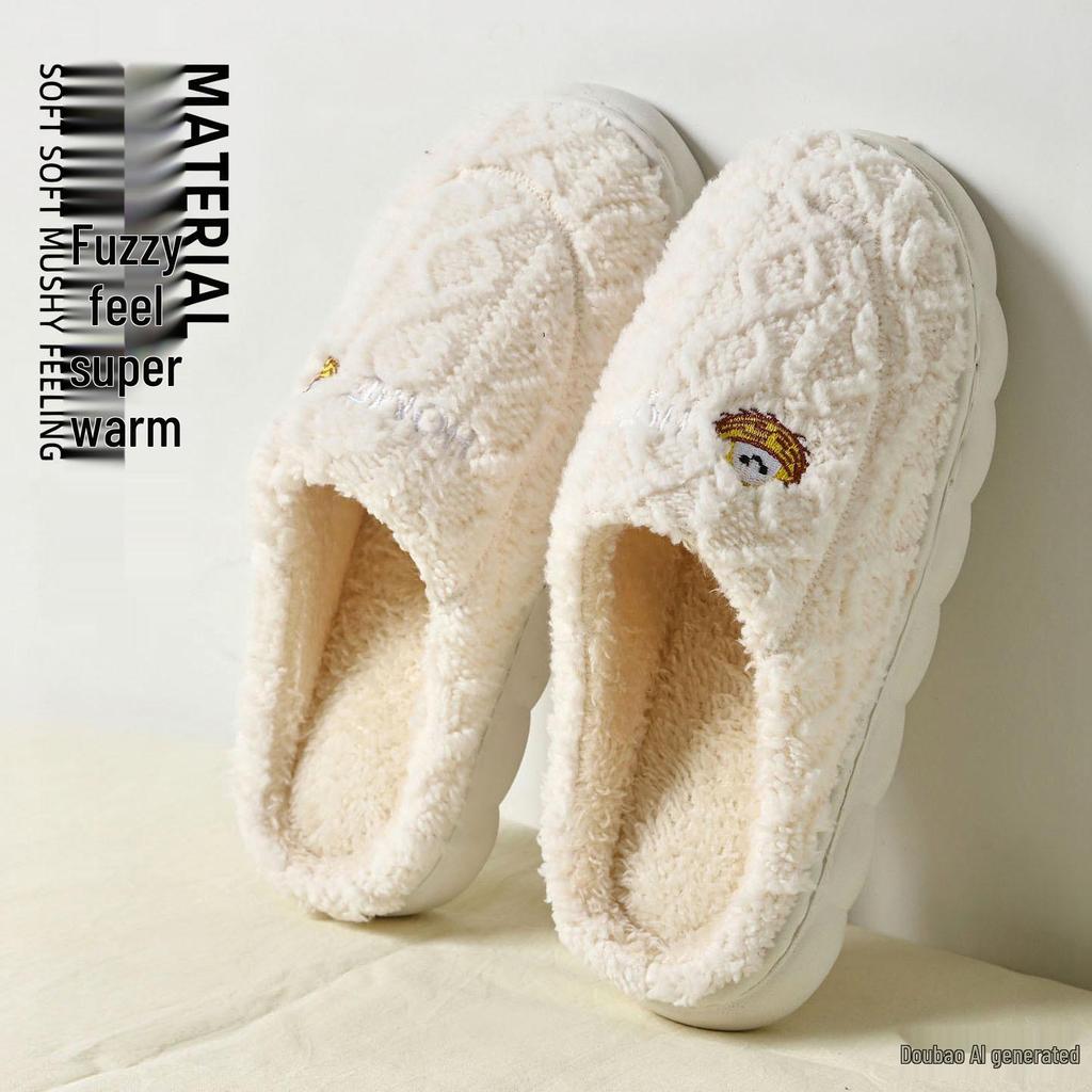 Warm Striped Non-Slip Fluffy Cotton Slippers for Men & Women