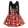 Women's Casual Fashion V Neck Christmas Printed Vintage Dress