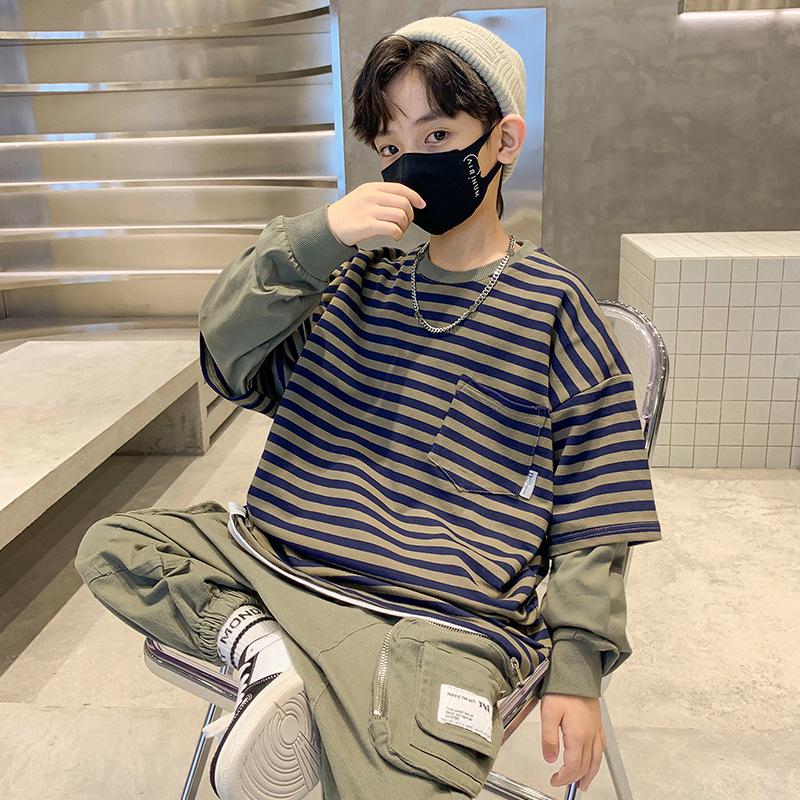 

New 2025 Boys Trendy Two-Piece Sweatshirt for Spring and Autumn - Stylish and Fashionable Base Shirt for Middle and Large Children 160 cm