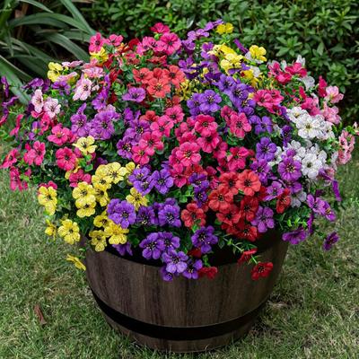 5 Stück künstliche Veilchenblume mit grünen Blättern 7 Gabeln falscher Seidenblumenstiel