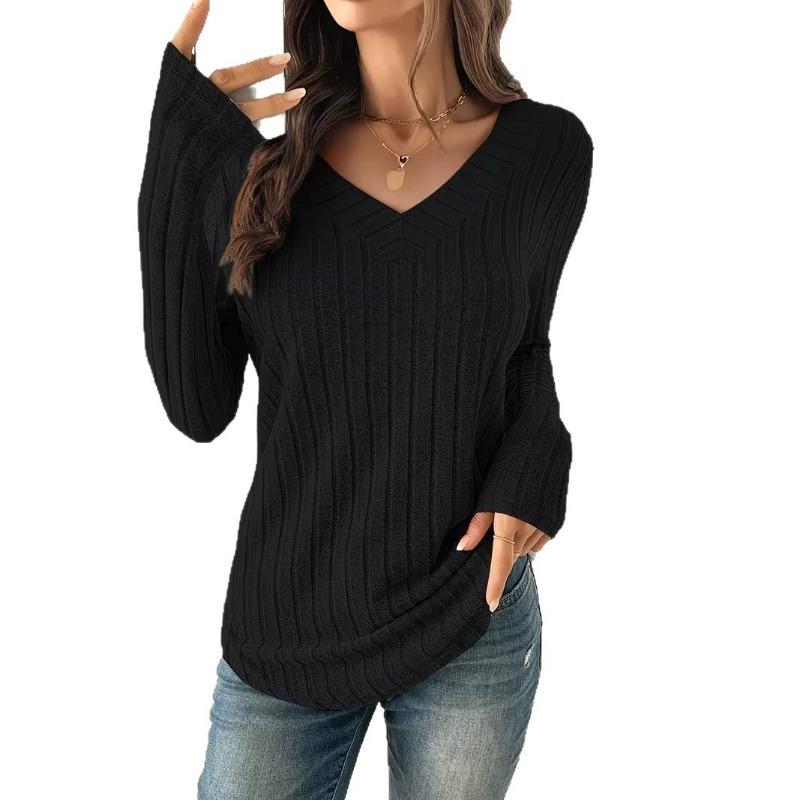 Women S Long Sleeve V Neck Ribbed Casual Autumn T Shirt