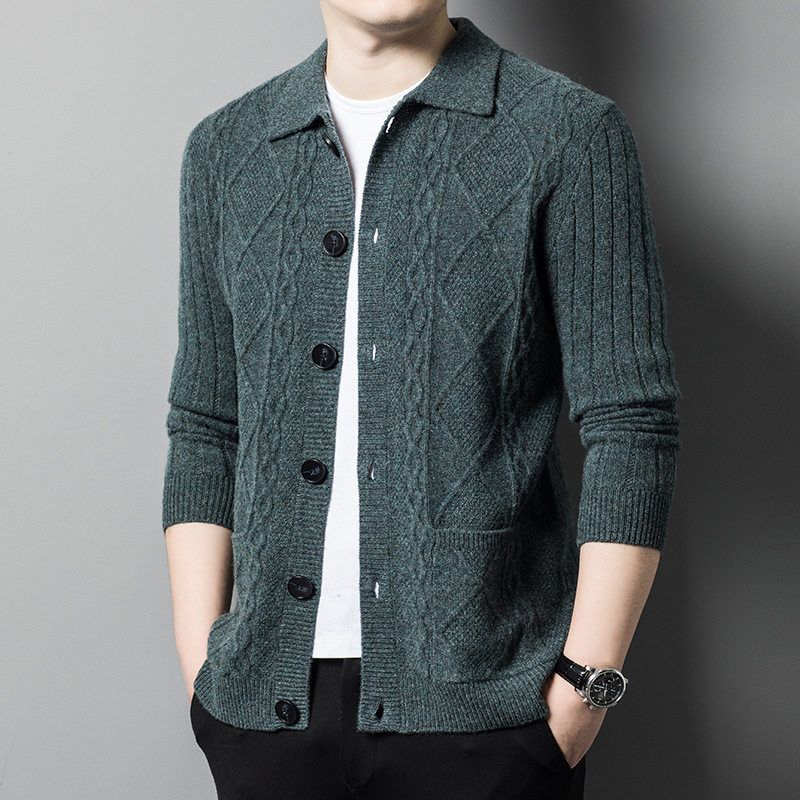 New Autumn and Winter Men's Pure Wool Knitwear, Loose Casual Versatile Fashionable Lapel Cardigan Men's Jacket