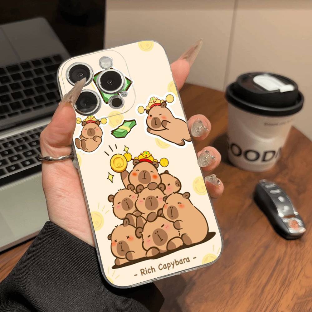 Cartoon Capybara Transparent Soft Phone Case For IPhone 15 12 14 16 17 13 Plus 11 Pro Max 13 Pro