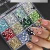 12Grids 3D Sparkling Colorful Rhinestones Nail Gems SS6-SS20 Mix FlatBack Round Nail Diamonds Bling Nail Jewelry Accessories D8#