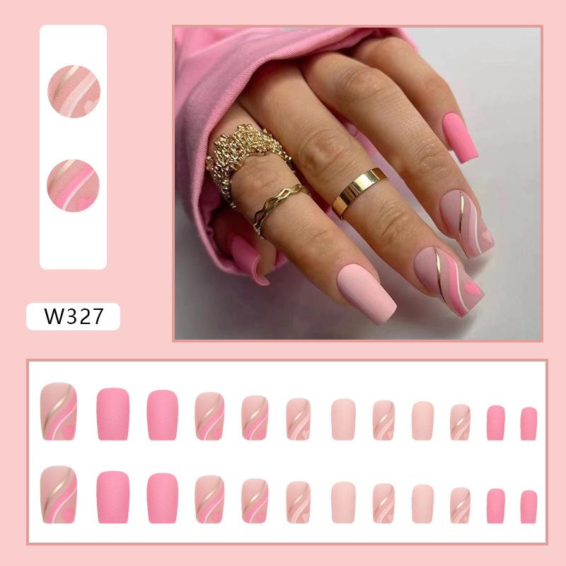 Medium and long European square matte texture pink and tender love nail art piece European and American ins wind sweet and gentle nail piece
