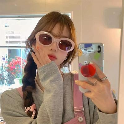 Xiaohongshu Oval Pembe Güneş Gözlüğü Yaz Güneşliği Kore Versiyonu Sokak Çekimi İçbükey Gözlükler Kişiselleştirilmiş Moda