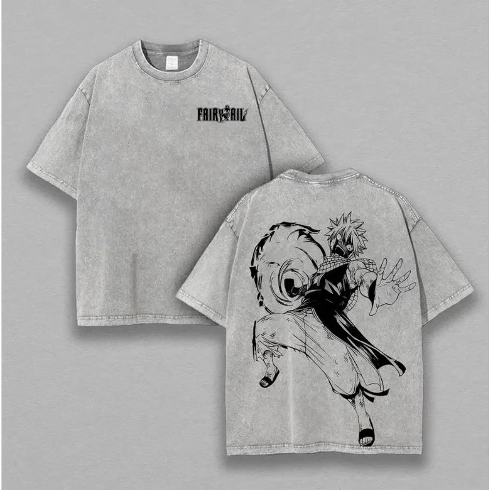 

Hot Anime Fairy Tail Natsu Clothing Men Women Short Sleeve Tshirts Washed Cotton Tee Retro Oversized T-shirt Harajuku T Shirt XXL сірий колір