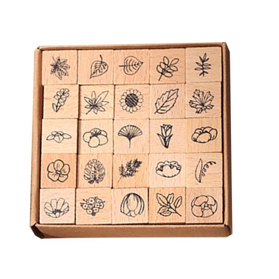 25Pcs/Set Wood Rubber Stamps Botanical Butterflies Decorative Wooden Stamps Clouds Stamps for Diaries Journals Scrapbooks Cards DIY Crafts