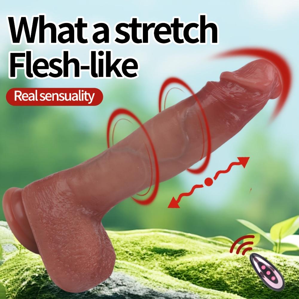 1ks Realistický vibrační masážní přístroj – Zatahovací, vyhřívaný, silikonový s varlaty, infračervený senzor, 9 rychlostí, dobíjecí, pro ženy a páry