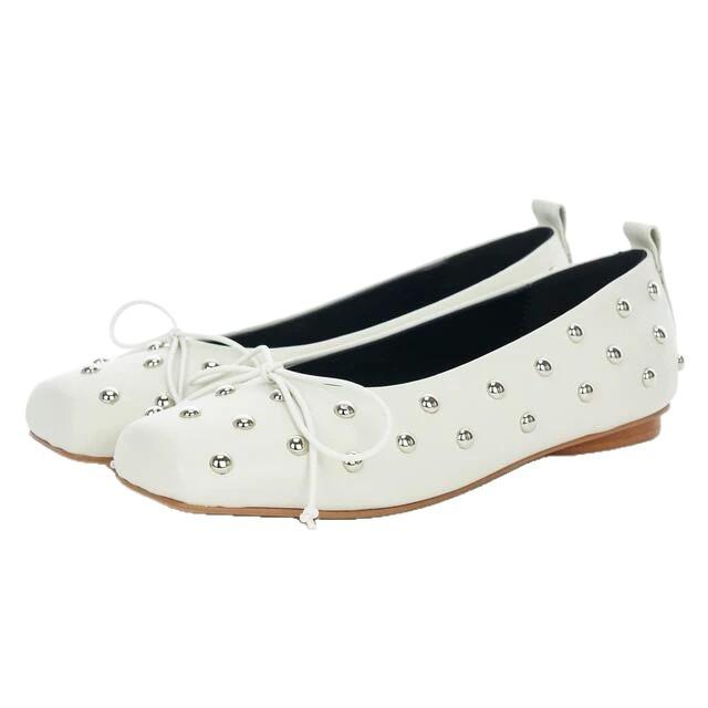 Sheepskin Version~ French Square Head Rivet Design Bow Thick Heel Light Mouth Mary Jane Sandals 25 Years Summer Shoes