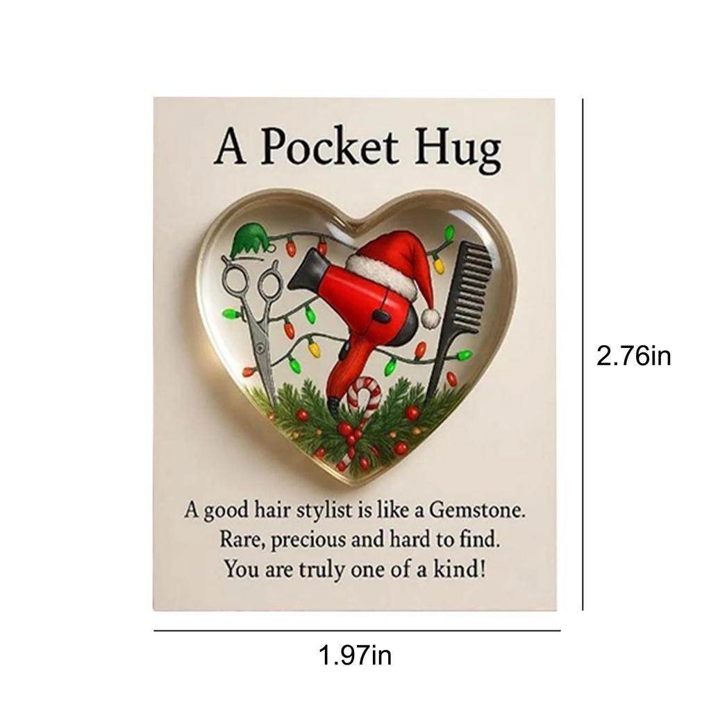 Mini Hairdresser Tools Heart Pocket Hug Token with Greeting Cards Pocket Charm Thank You Gift for Your Hairstylist