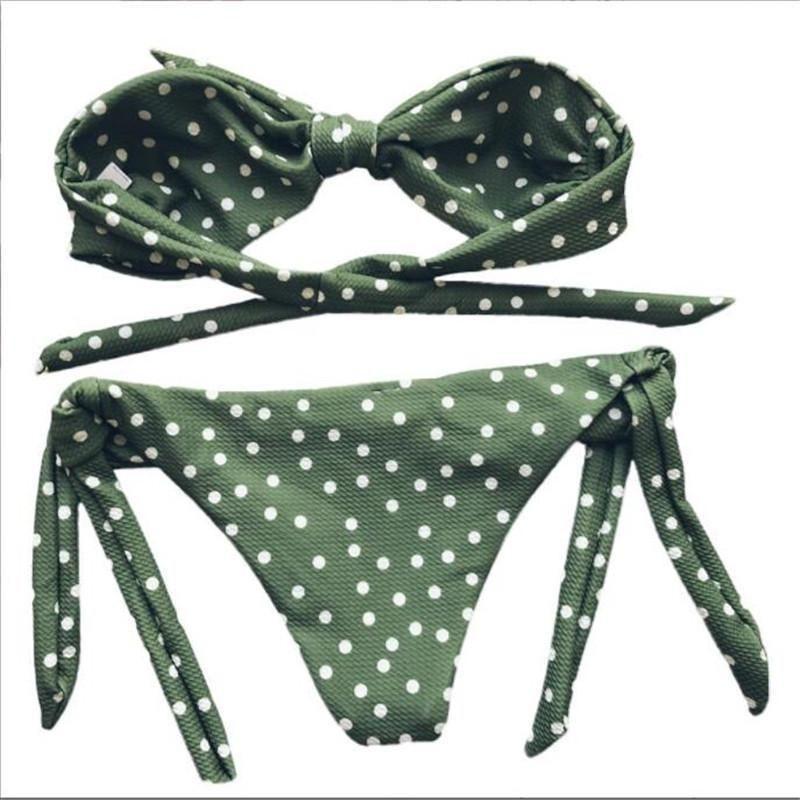 

Женский летний купальник премиум-качества Модный комплект бикини в горошек для неподвластного времени стиля L зелёный
