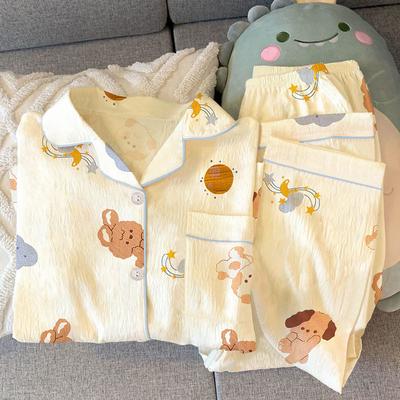 Spring New Style Cartoon Sea Salt Small Milk Dog Pajamas Women'S Sweet Cardigan Long-Sleeved Loungewear Real Shot