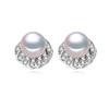 LSOOYH Natural Freshwater Pearl Earrings Women Cubic Zirconia Small Shell Design Earrings Pearl Jewelry