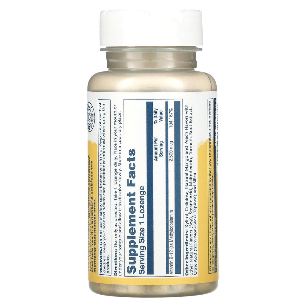 Solaray, High Potency Methyl B-12, Natural Mango Peach, 2,500 Mcg, 60 Lozenges