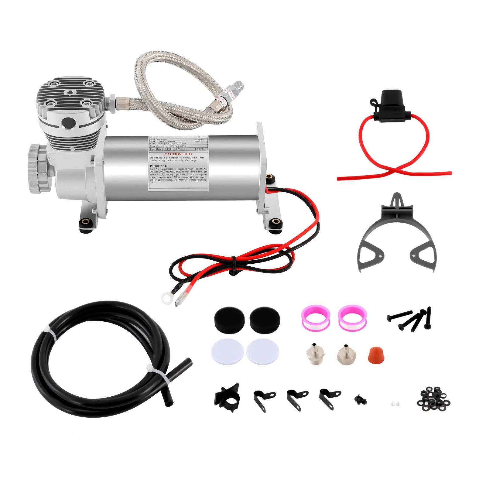

200PSI 3/8 NPT Heavy Duty Air Train Horn/Air Ride Suspension Compressor, Pump Ride Kit for Train Horns срібний
