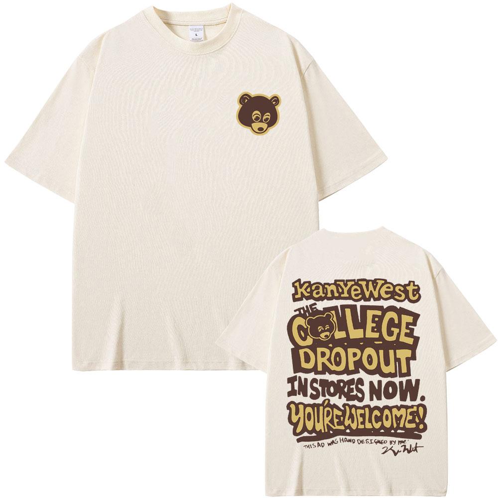 Rapper Kanye West Graduation Bear Double Sided Print T Shirt Men Women Fashion Hip Hop Oversized T-shirt Men's Cotton T-shirts