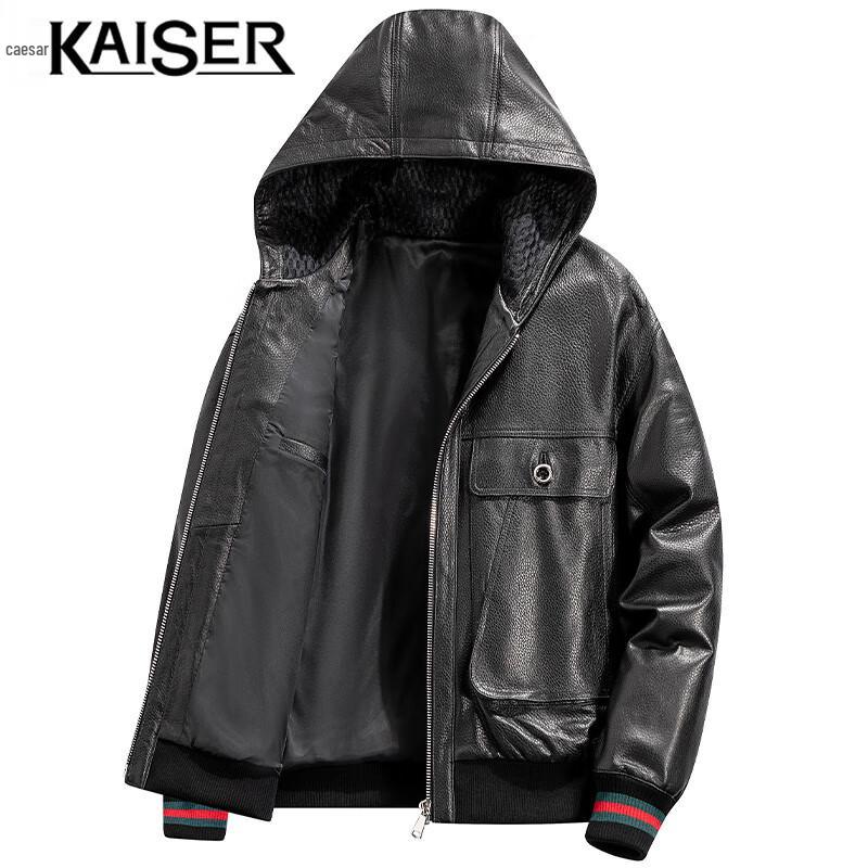 KAISER Men's Hooded Lambskin Leather Jacket