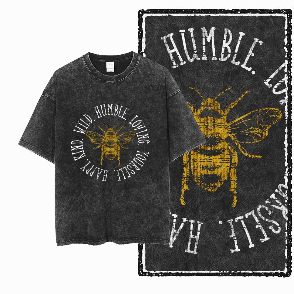 DE BEES Printed Acid Washed Cotton Exclusive Graphic Unisex T Shirt Cool Vintage Streetwear Men Tshirts Big Size Tee for men