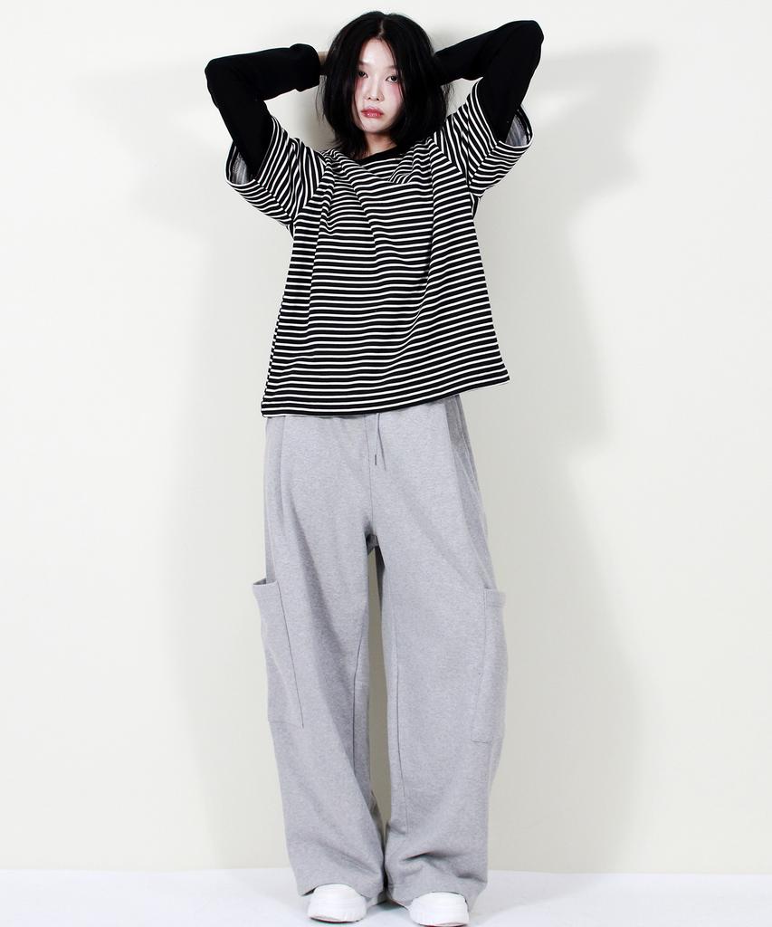 Deumakeu Side Pocket Wide One-Tuck Real Street Sweat Pants Gray