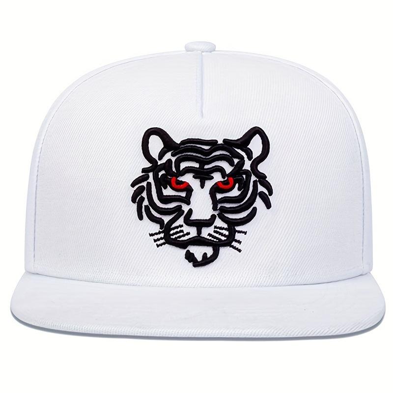 New Street Flat Brim Animal Embroidered Baseball Cap Men's and Women's Sunshade West Coast Hip Hop Tiger Head Cap