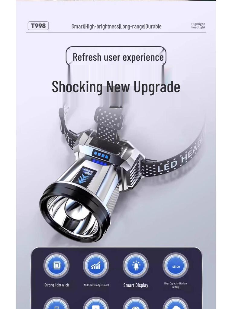 Rechargeable Ultra-Bright Waterproof LED Headlamp with Long-Range Sensor and Extended Battery Life for Night Fishing and Mining