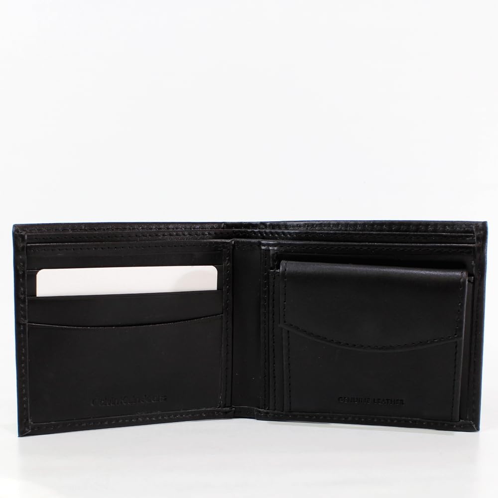 wallet with coin genuine ck logo coin pocket and 31KJ130003 [Calvin Klein] Bi-fold purse, leather, plate, wallet, men's women's, (BLACK) [Used]