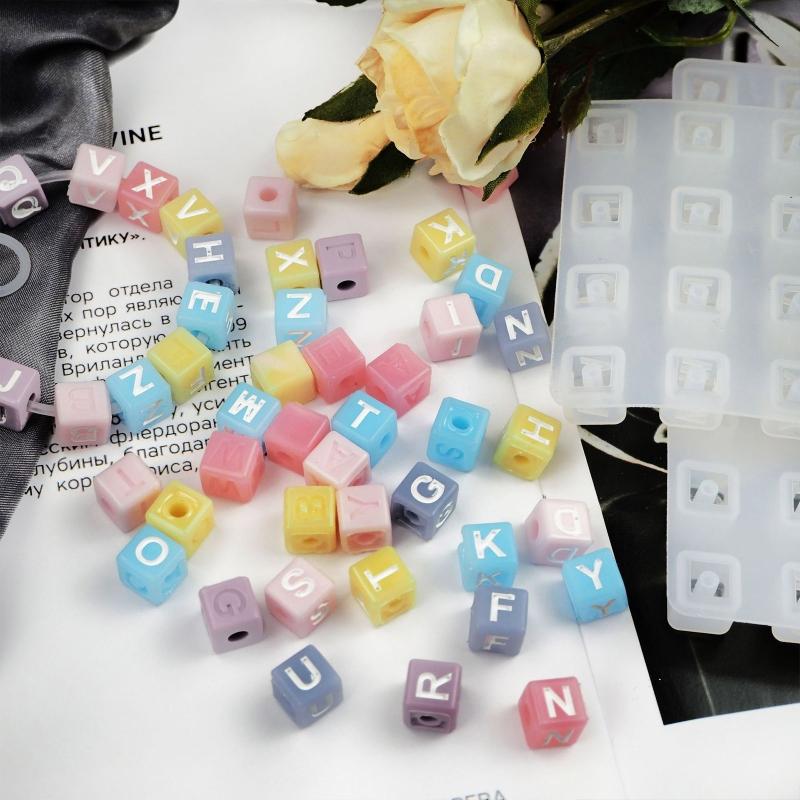 Simple Style Alphabet Cube Beads Letter Beads Used for Bracelet Made Jewelry Making DIY Crystal Epoxy Resin Mold 2 Pcs