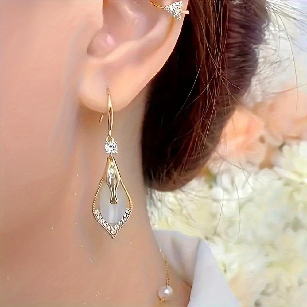 High Class Geometry Rhombus Cat's Eye Stone Exquisite Pendant Earrings for Women Jewelry Party Wedding Gifts