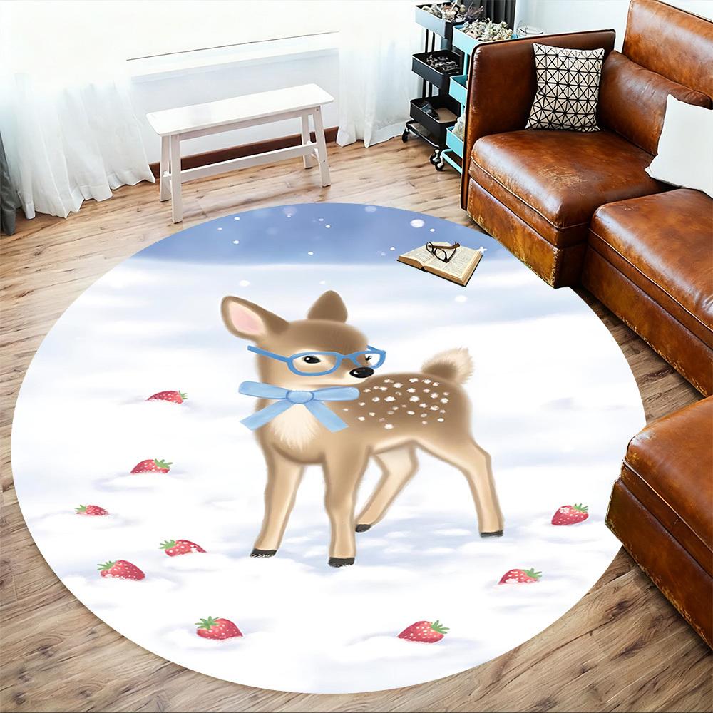 1pc deer strawberry Round Chair mat office Area Rug - Non-Slip, Floor Mat for Office, Bedroom, and Indoor Decor p127154