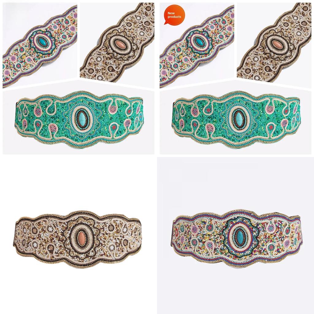 Bohemian Ethnic Beaded Waist Belt With Rhinestone Accents For Vintage Festival Look