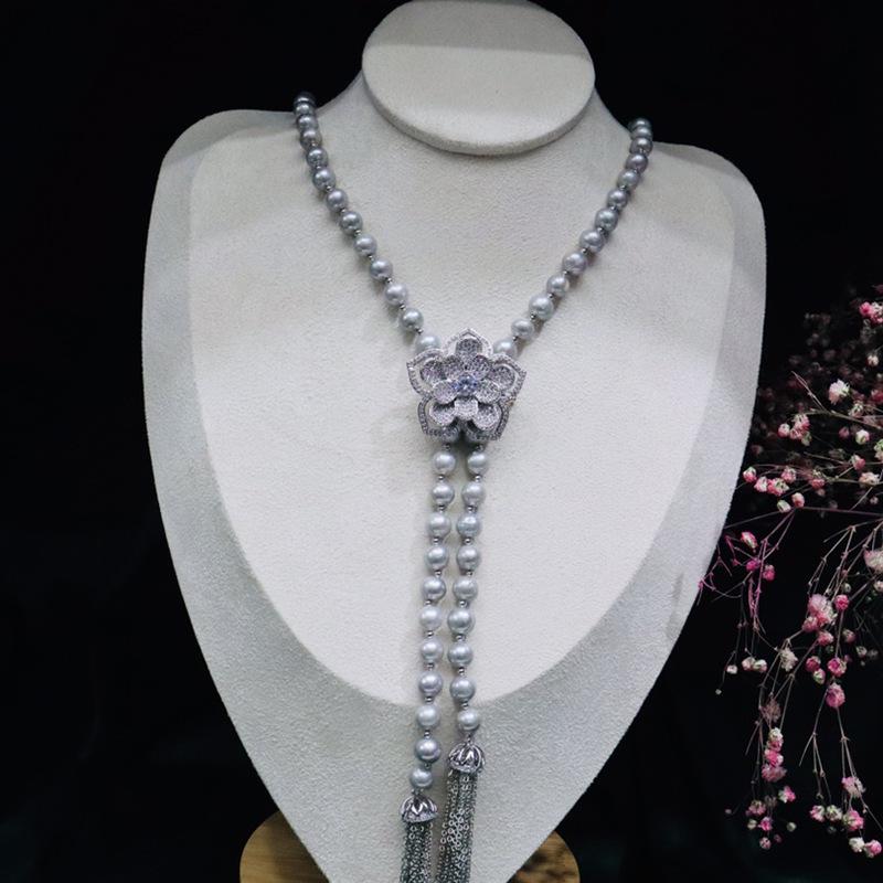 046 Elegant Freshwater Pearl Necklace with Camellia Clasp