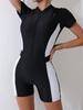 Jednoczęściowy strój kąpielowy damski 2025 Nowy Czarny Krótki rękaw Zamek błyskawiczny Seksowne body Strój kąpielowy Letnie Szorty Odzież plażowa Strój kąpielowy Damski