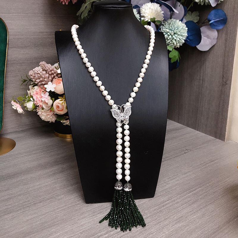 Cultured Pearl Versatile Sweater Chain Necklace - Exquisite Fashion Accessory for Elegant Looks