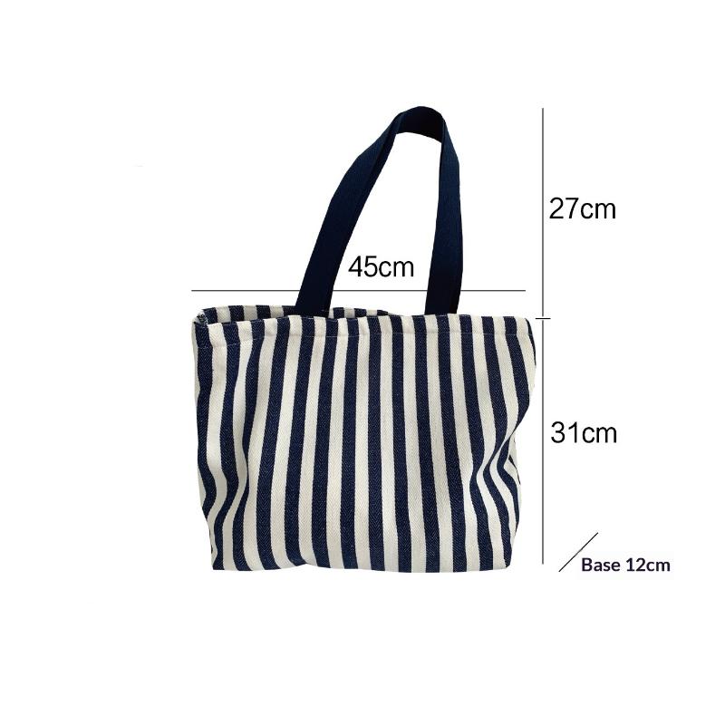 1Pcs Female Daily Shopping Bags Simple Striped Women'S Canvas Casual Shoulder Bags Fashion Large Capacity Ladies Tote Handbags