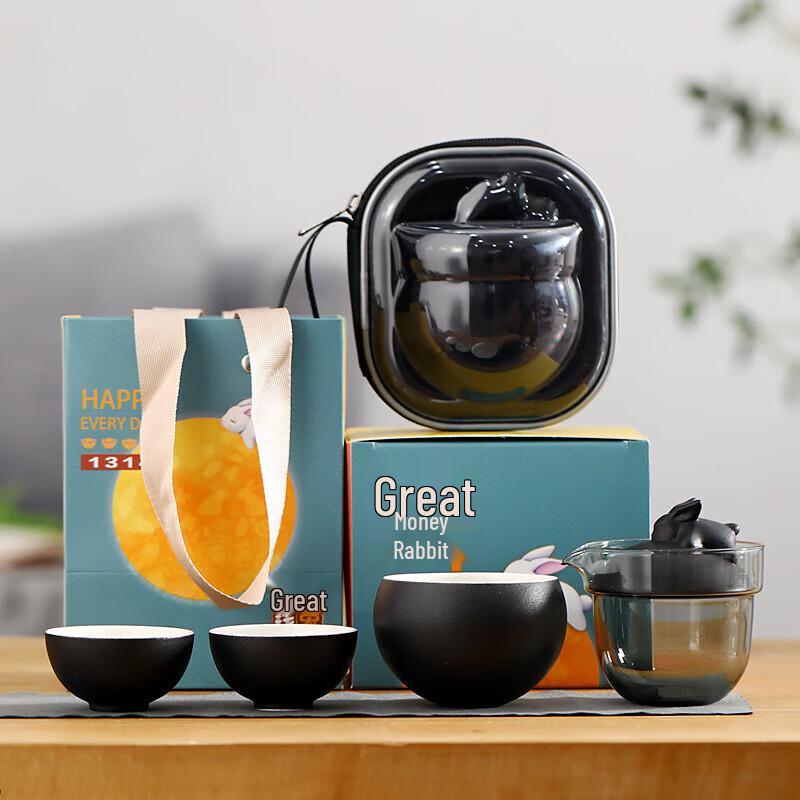 

Portable Ceramic Kung Fu Tea Set with 1 Pot, 3 Cups