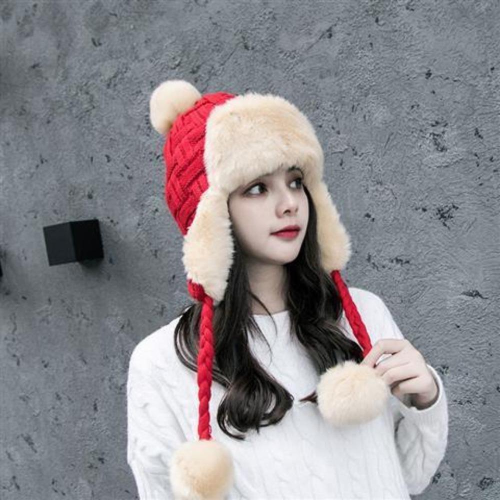 Sombrero de invierno sombrero de lana para mujer sombrero tejido cálido sombrero Lei Feng sombrero con protección para las orejas para mujer otoño e invierno versión coreana grueso a prueba de viento cubre orejas