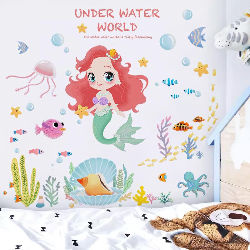 

Плитка для туалета в ванной, морская рыба, водонепроницаемые наклейки на стену, школа, детский сад, магазин для мам и малышей, детский сад, музей, наклейки с русалкой 45*60