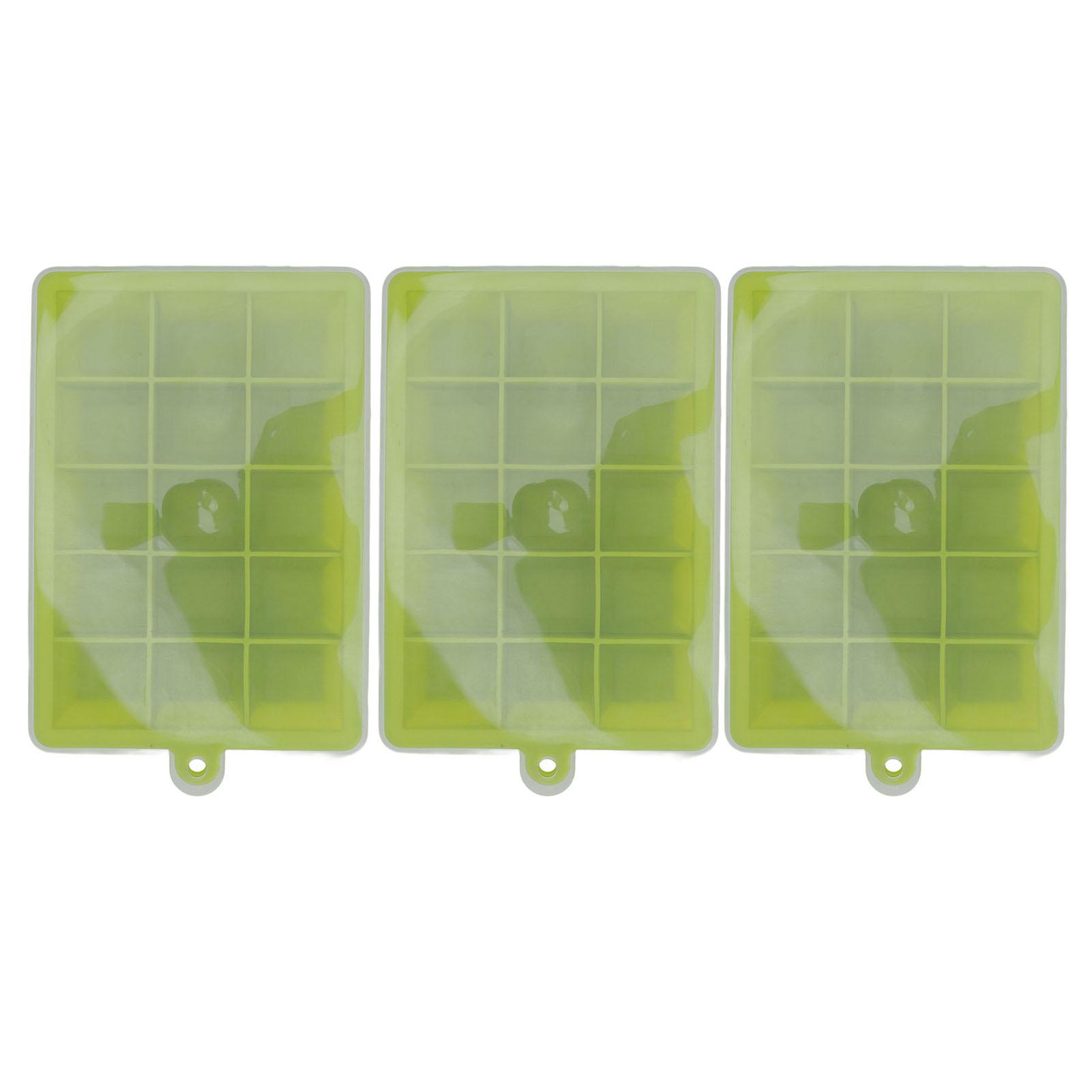 

3pcs Ice Cubes Mould Silicone Stackable Dishwasher Safe 15 Grids Ice Tray with Removable Lid for Home Bar Green L зелёный