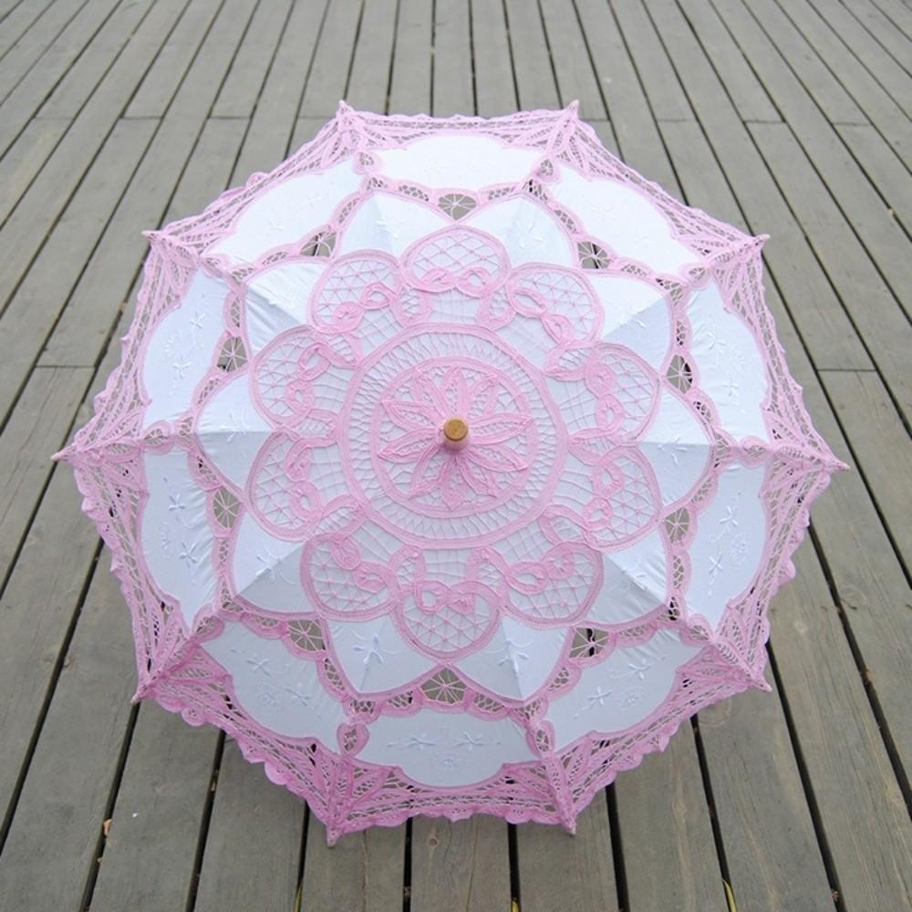 Handgefertigter Brautschirm Baumwoll-Sonnenschirm Spitzen-Schirm für Hochzeit Outdoor Sonne